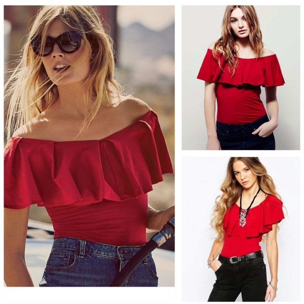Free People Ruffled Red Sleeveless Blouse